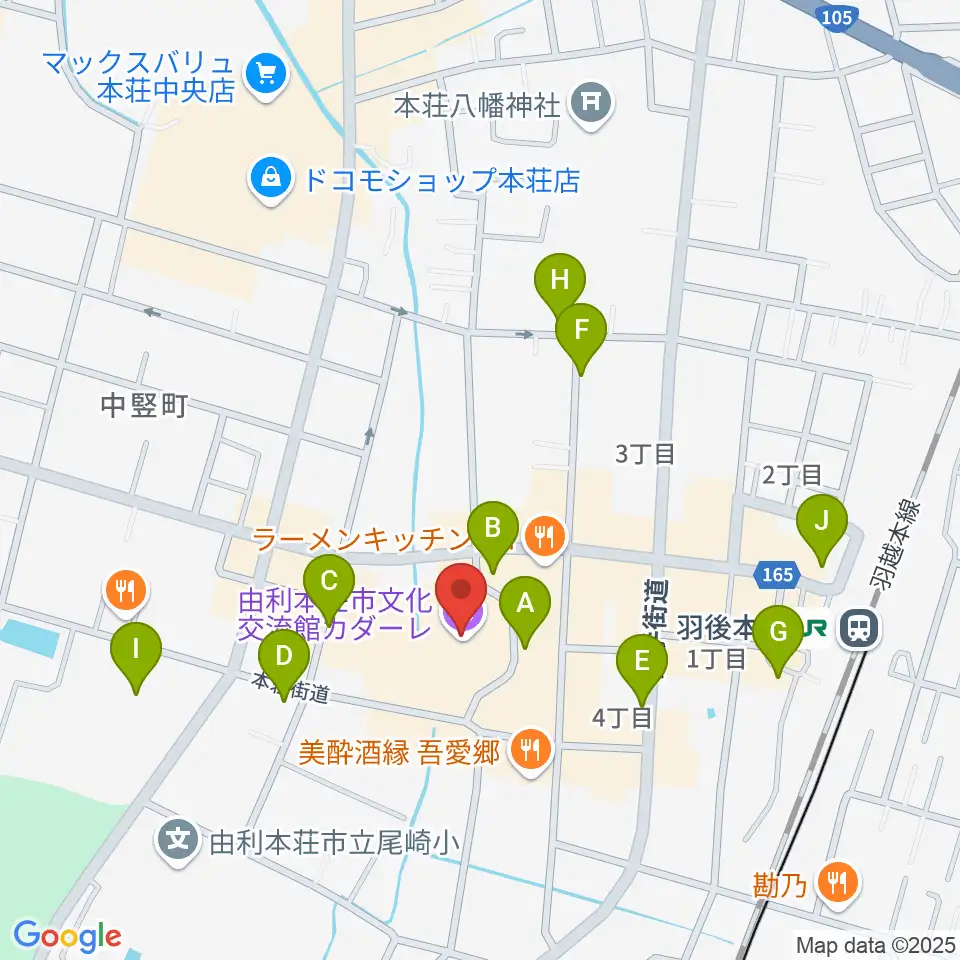 由利本荘市文化交流館カダーレ周辺の駐車場・コインパーキング一覧地図