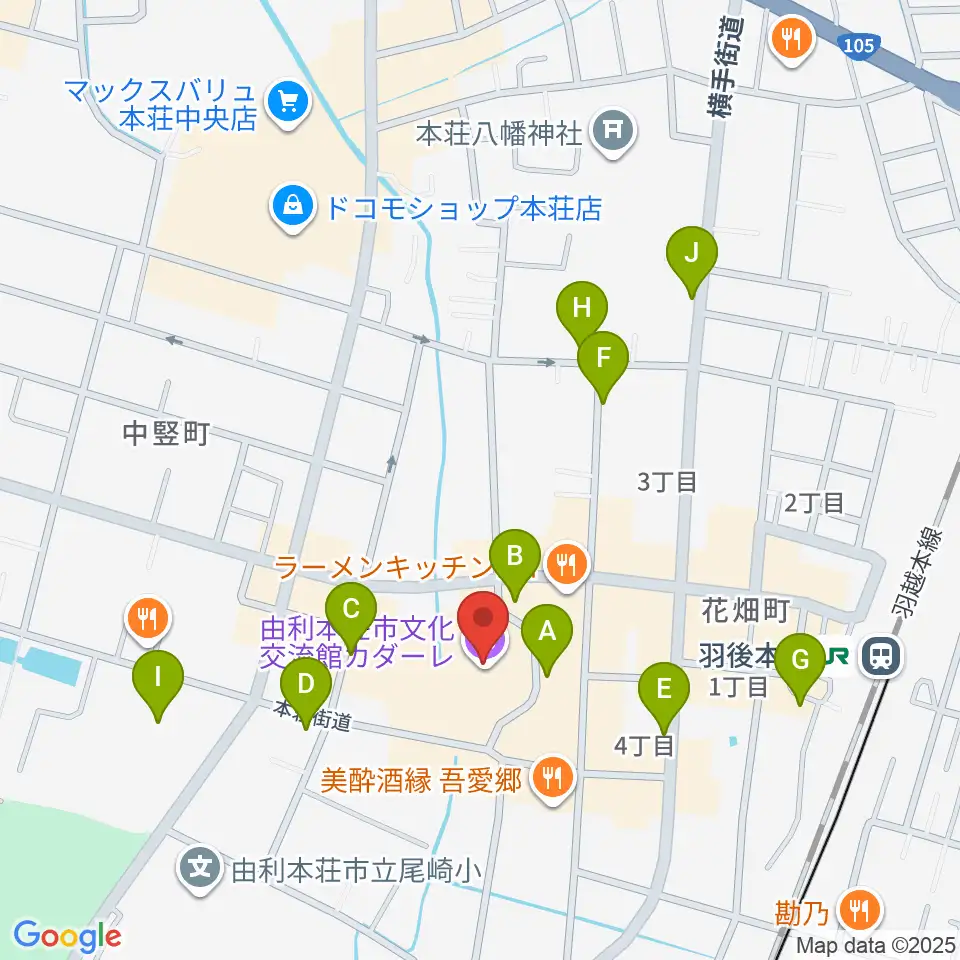 由利本荘市文化交流館カダーレ周辺の駐車場・コインパーキング一覧地図