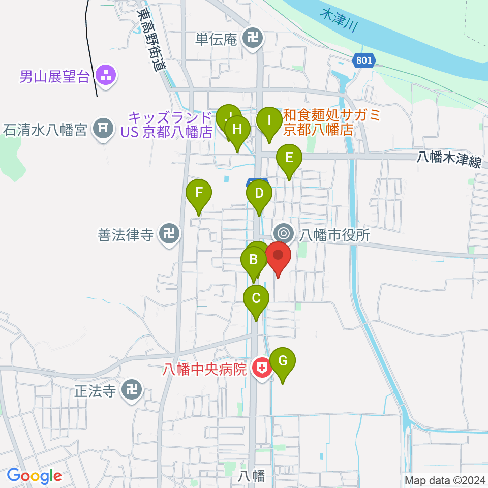 八幡市文化センター周辺の駐車場・コインパーキング一覧地図