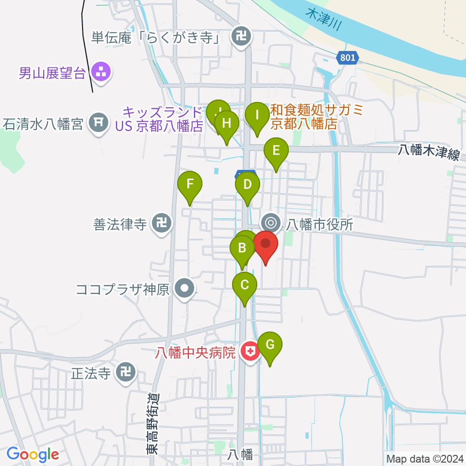 八幡市文化センター周辺の駐車場・コインパーキング一覧地図