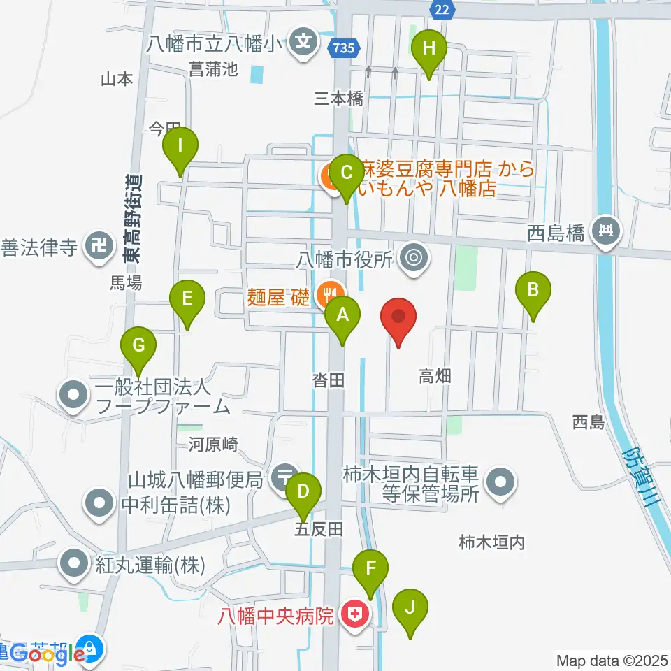 八幡市文化センター周辺の駐車場・コインパーキング一覧地図