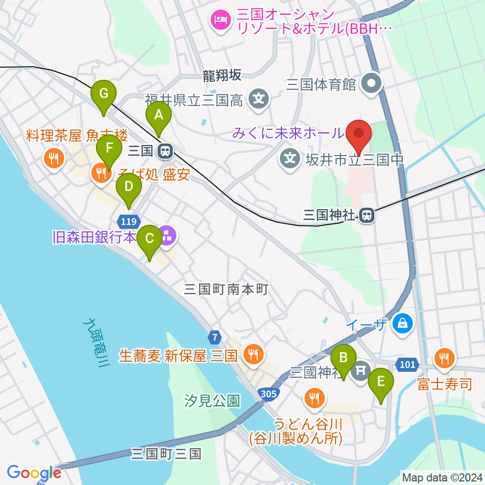 みくに未来ホール周辺の駐車場・コインパーキング一覧地図