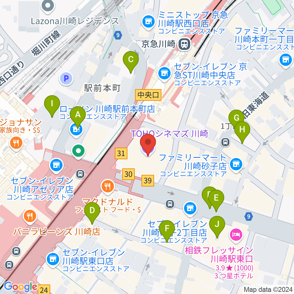 TOHOシネマズ川崎周辺の駐車場・コインパーキング一覧地図