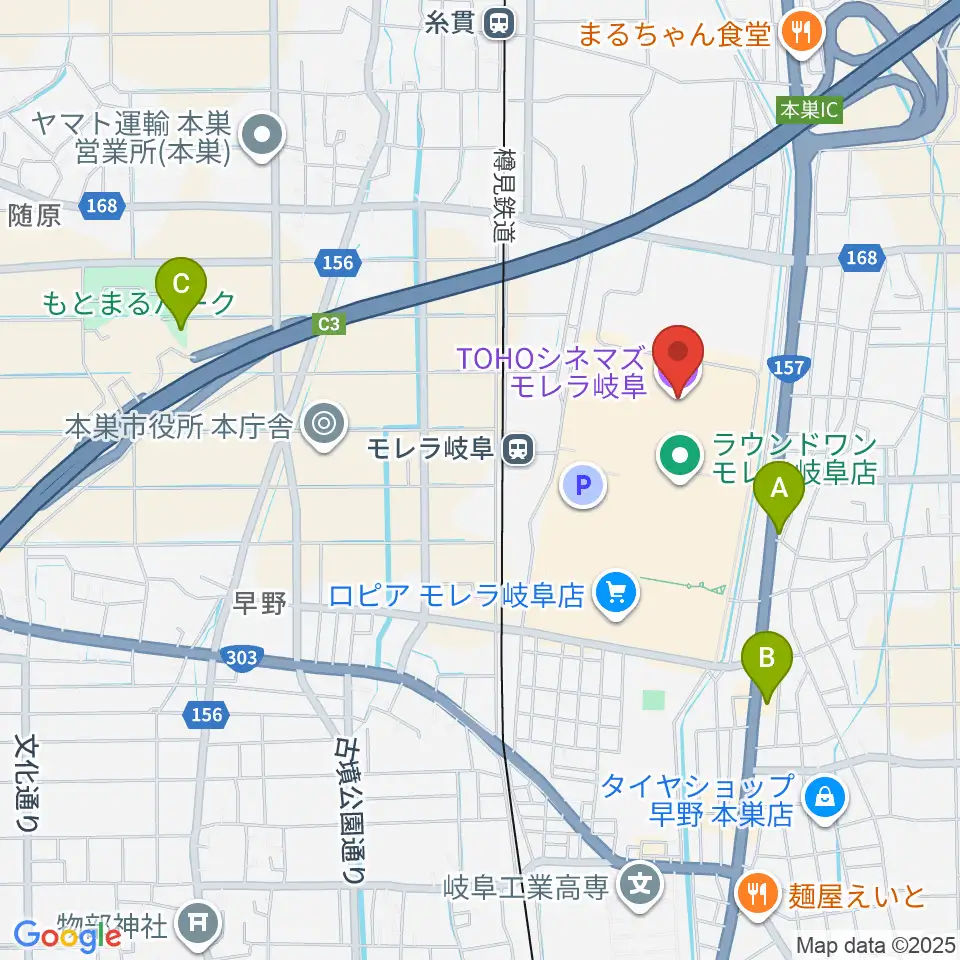 TOHOシネマズ モレラ岐阜周辺の駐車場・コインパーキング一覧地図