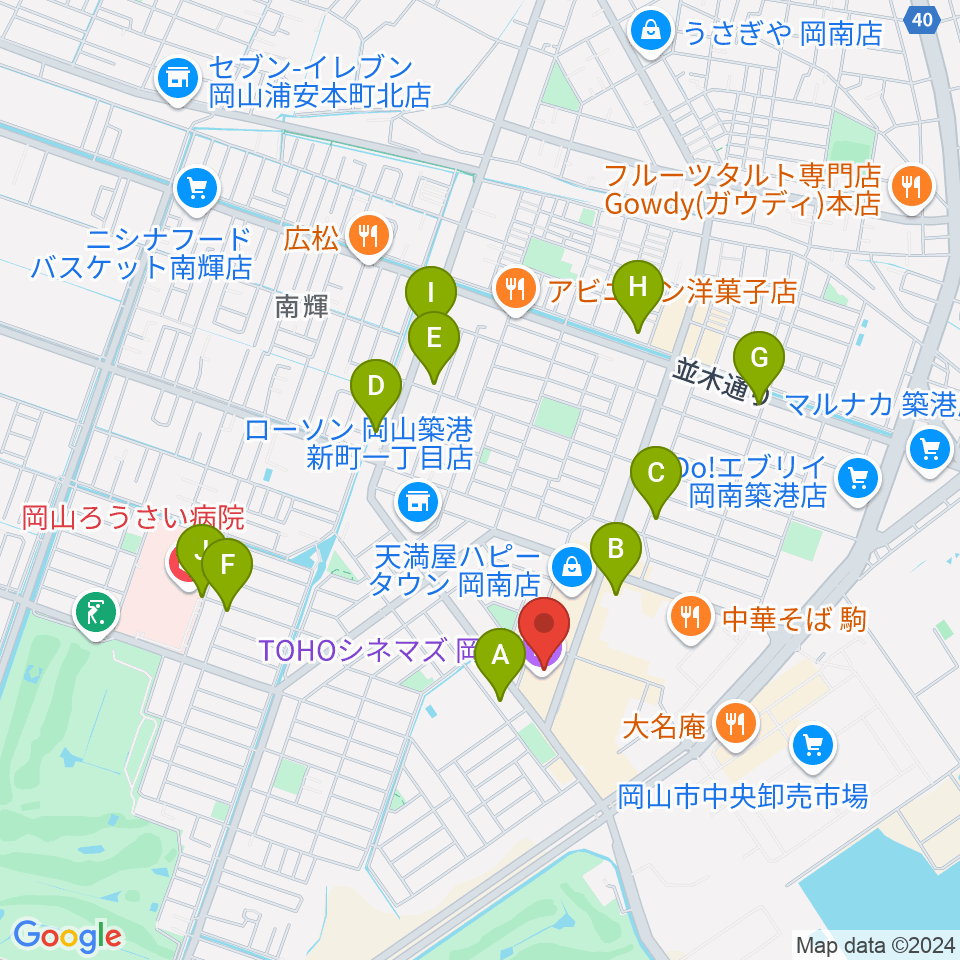 TOHOシネマズ岡南周辺の駐車場・コインパーキング一覧地図