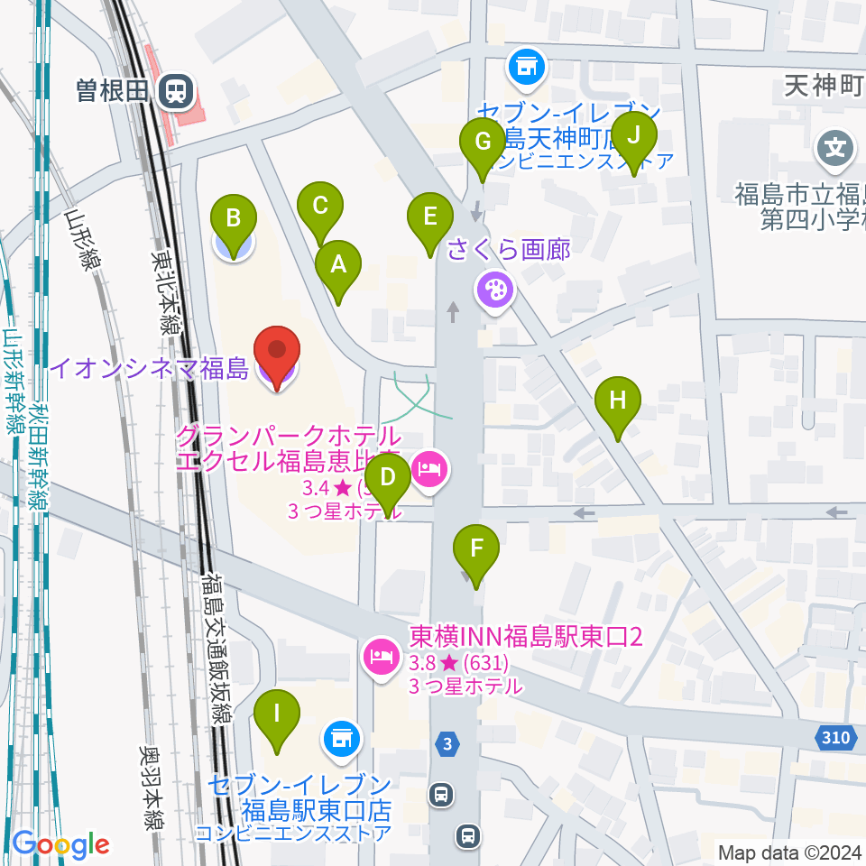 イオンシネマ福島周辺の駐車場・コインパーキング一覧地図