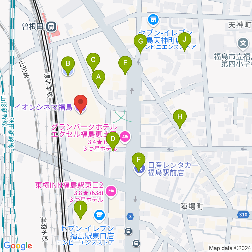 イオンシネマ福島周辺の駐車場・コインパーキング一覧地図