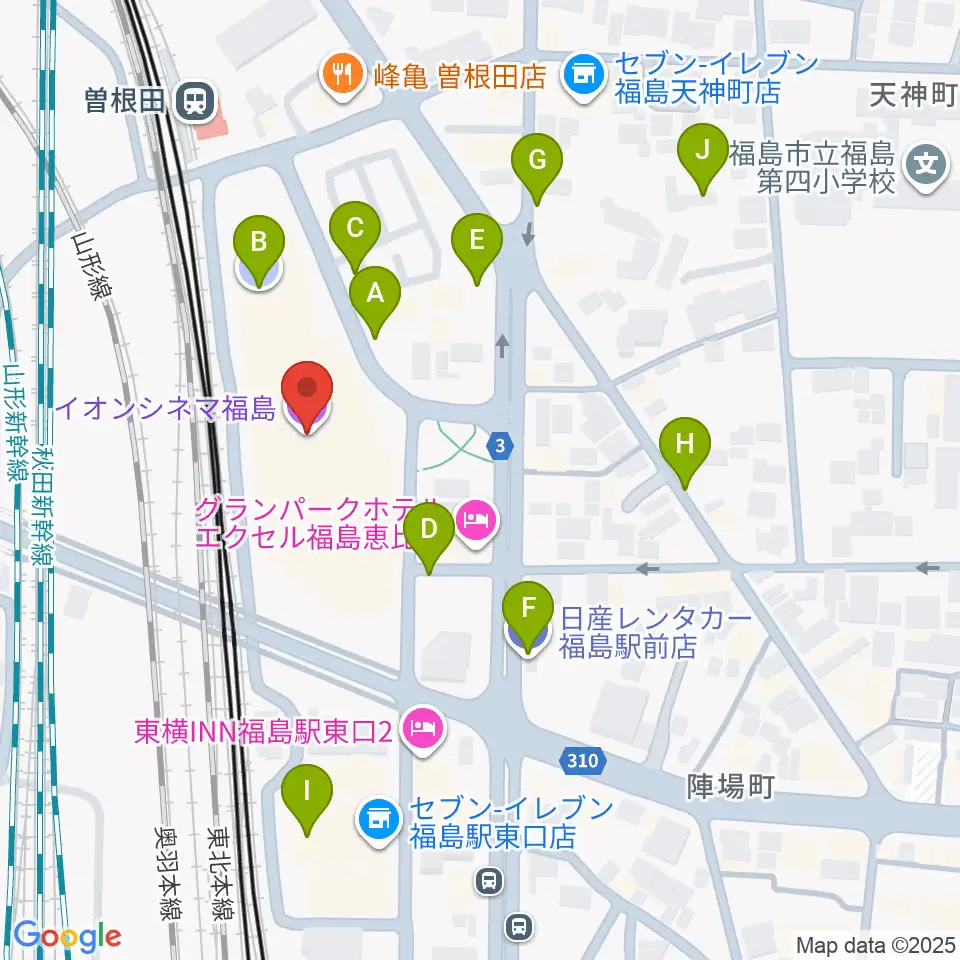 イオンシネマ福島周辺の駐車場・コインパーキング一覧地図