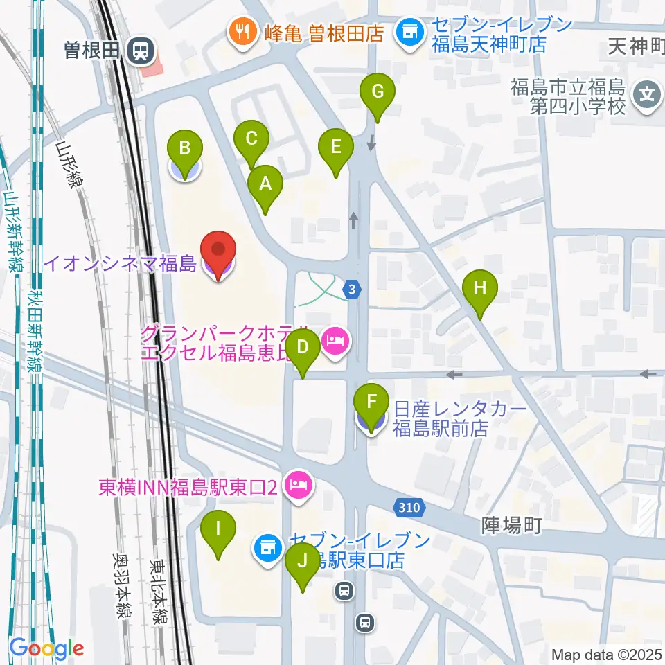 イオンシネマ福島周辺の駐車場・コインパーキング一覧地図