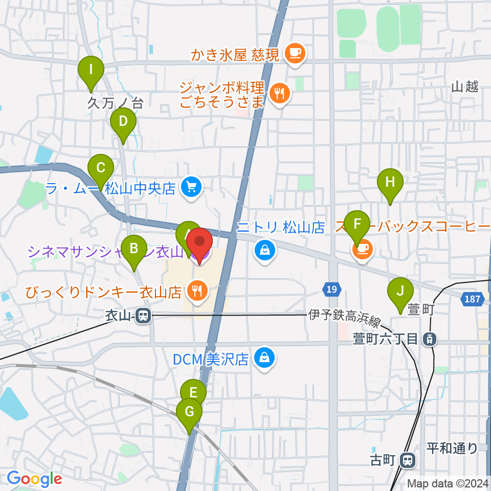 シネマサンシャイン衣山周辺の駐車場・コインパーキング一覧地図