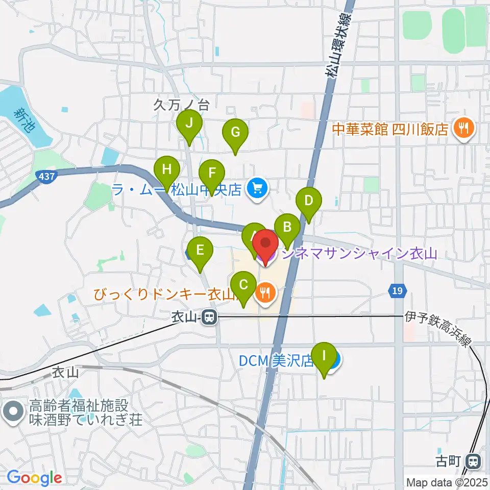 シネマサンシャイン衣山周辺の駐車場・コインパーキング一覧地図