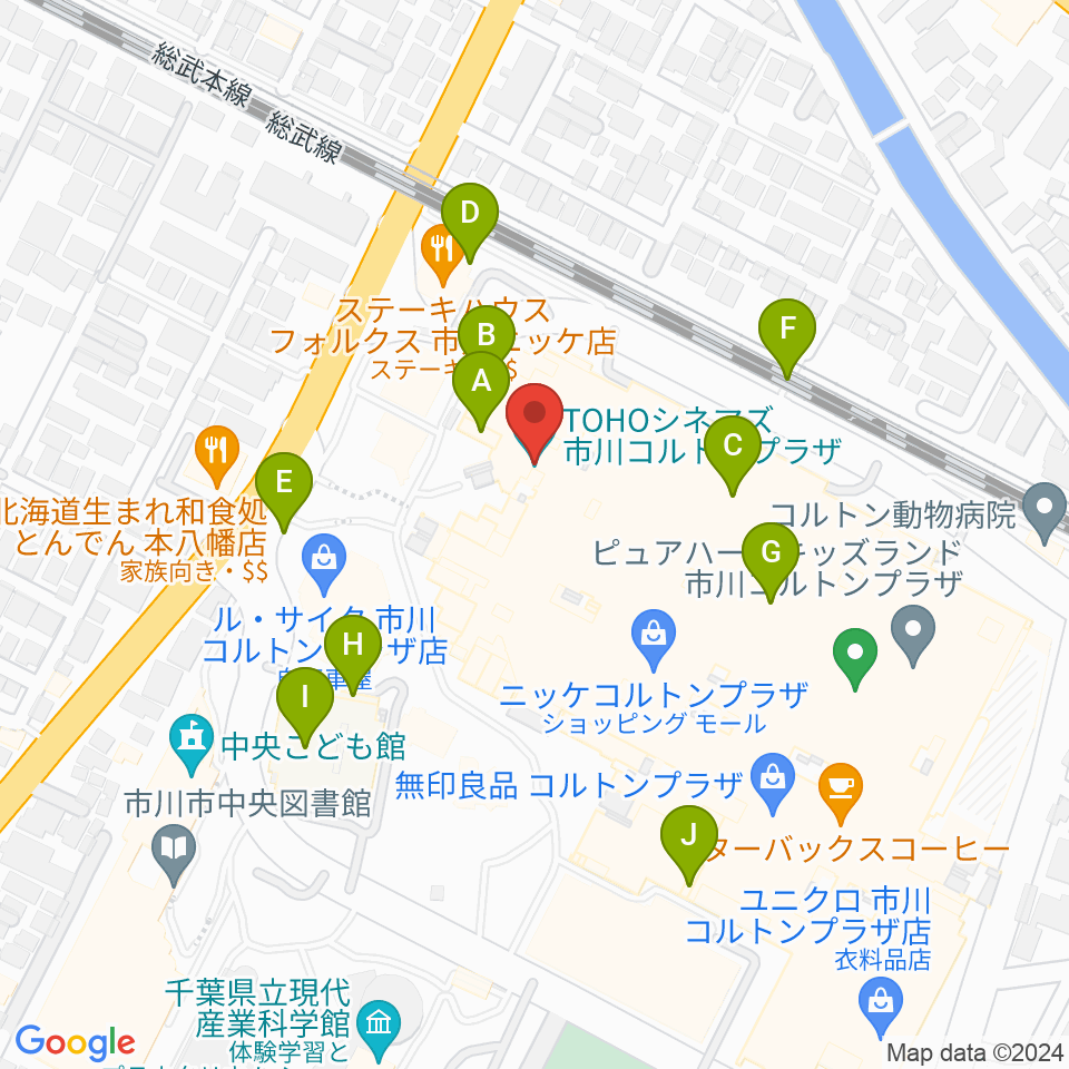 TOHOシネマズ市川コルトンプラザ周辺の駐車場・コインパーキング一覧地図