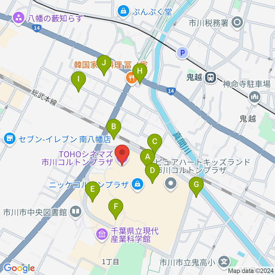 TOHOシネマズ市川コルトンプラザ周辺の駐車場・コインパーキング一覧地図