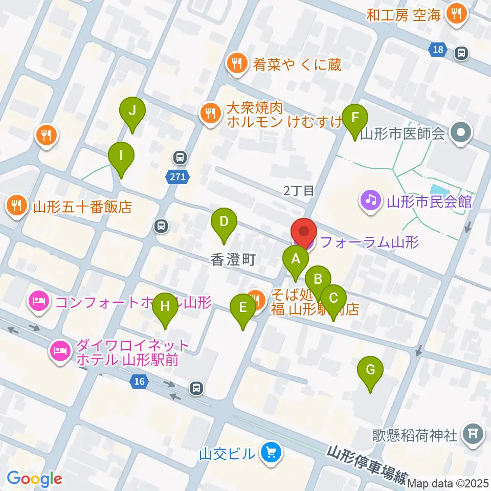 フォーラム山形周辺の駐車場・コインパーキング一覧地図