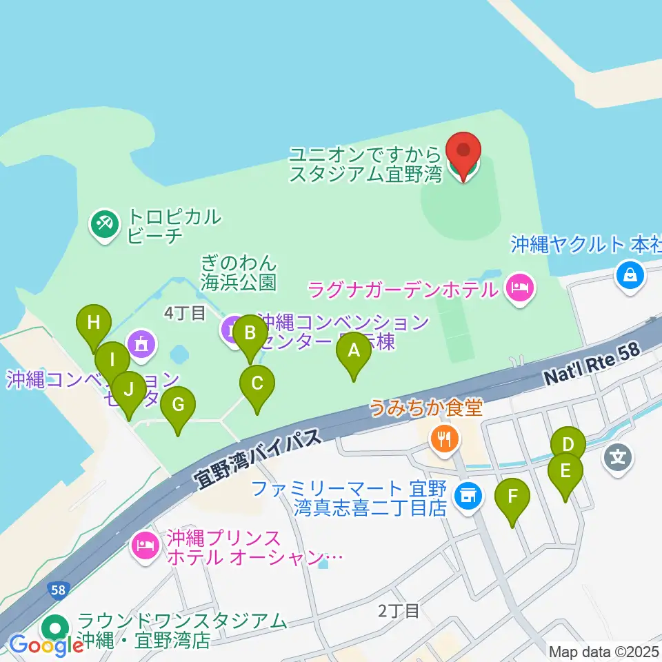 ユニオンですからスタジアム宜野湾周辺の駐車場・コインパーキング一覧地図