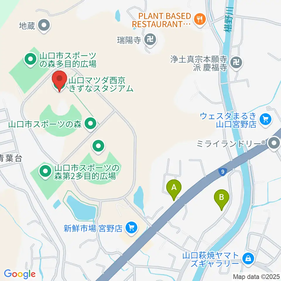 山口マツダ西京きずなスタジアム周辺の駐車場・コインパーキング一覧地図
