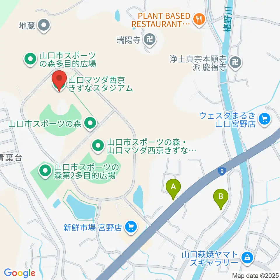 山口マツダ西京きずなスタジアム周辺の駐車場・コインパーキング一覧地図