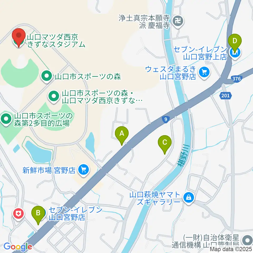 山口マツダ西京きずなスタジアム周辺の駐車場・コインパーキング一覧地図