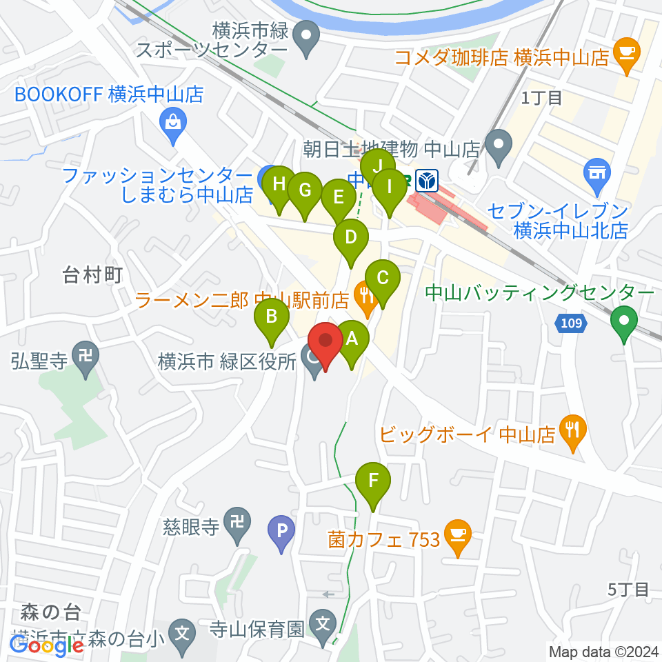 横浜市緑公会堂周辺の駐車場・コインパーキング一覧地図