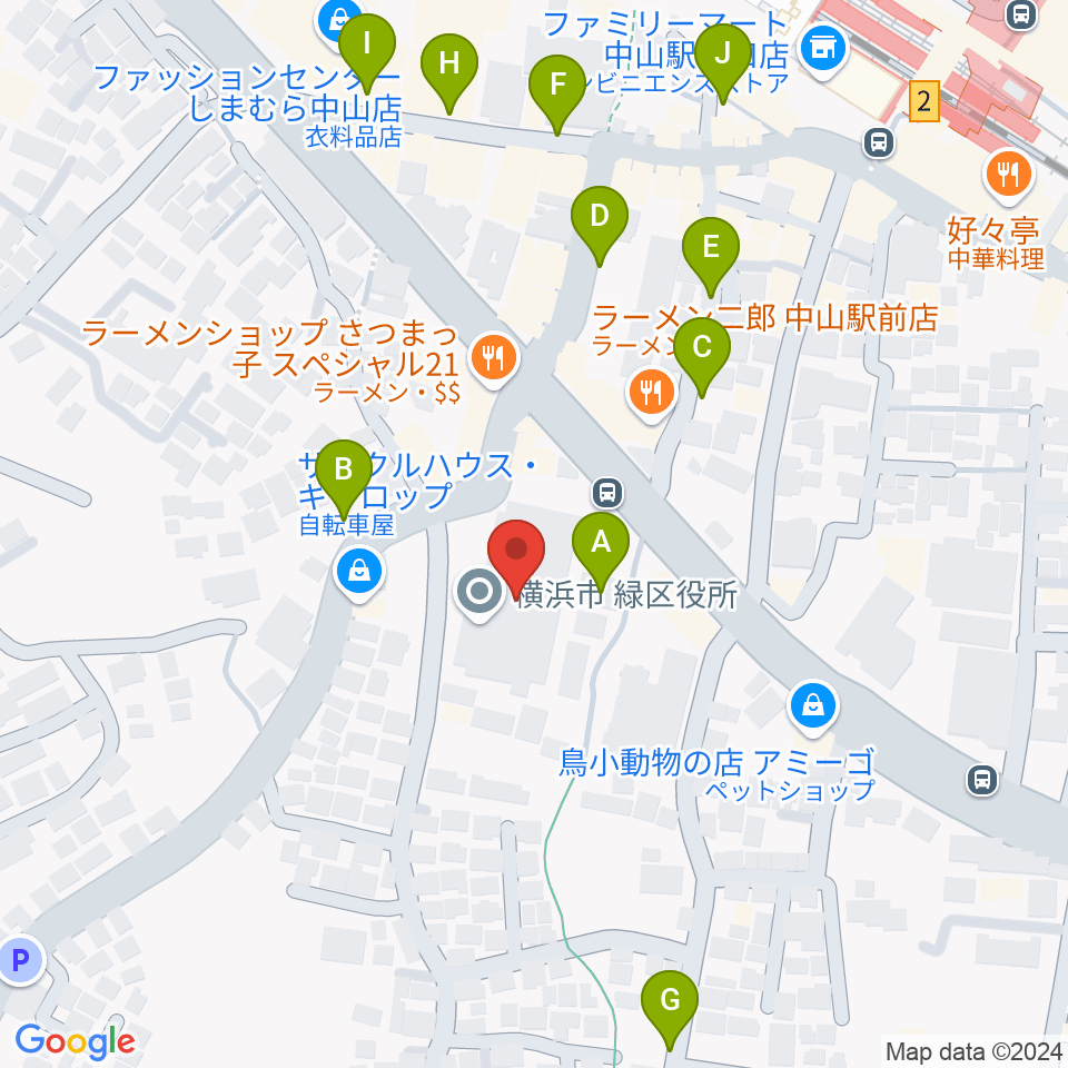 横浜市緑公会堂周辺の駐車場・コインパーキング一覧地図