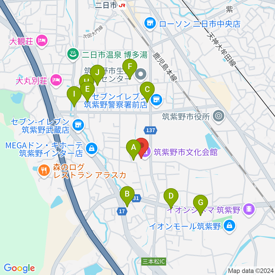 筑紫野市文化会館周辺の駐車場・コインパーキング一覧地図