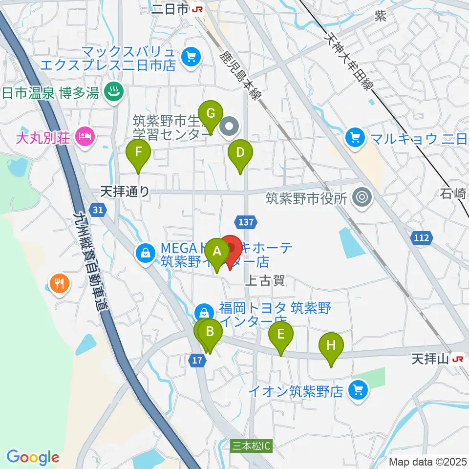 筑紫野市文化会館周辺の駐車場・コインパーキング一覧地図