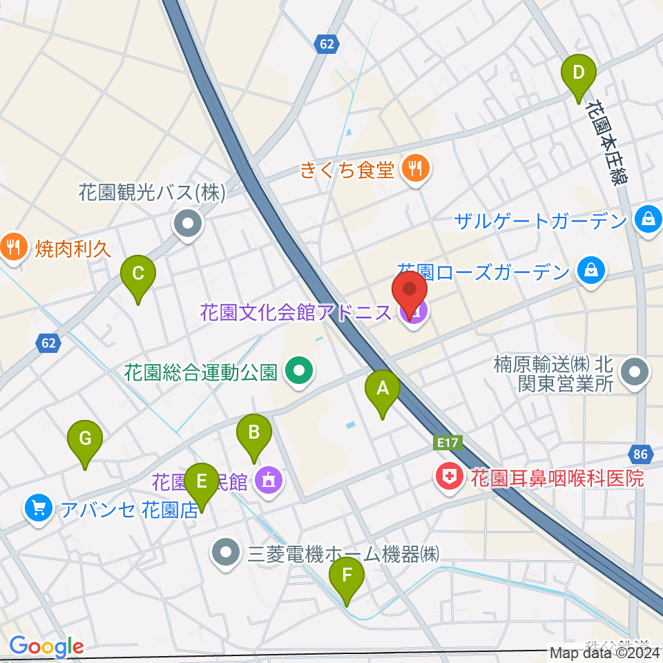 深谷市花園文化会館アドニス周辺の駐車場・コインパーキング一覧地図