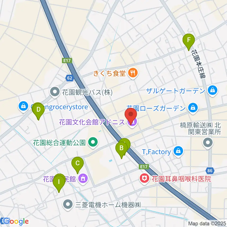 深谷市花園文化会館アドニス周辺の駐車場・コインパーキング一覧地図