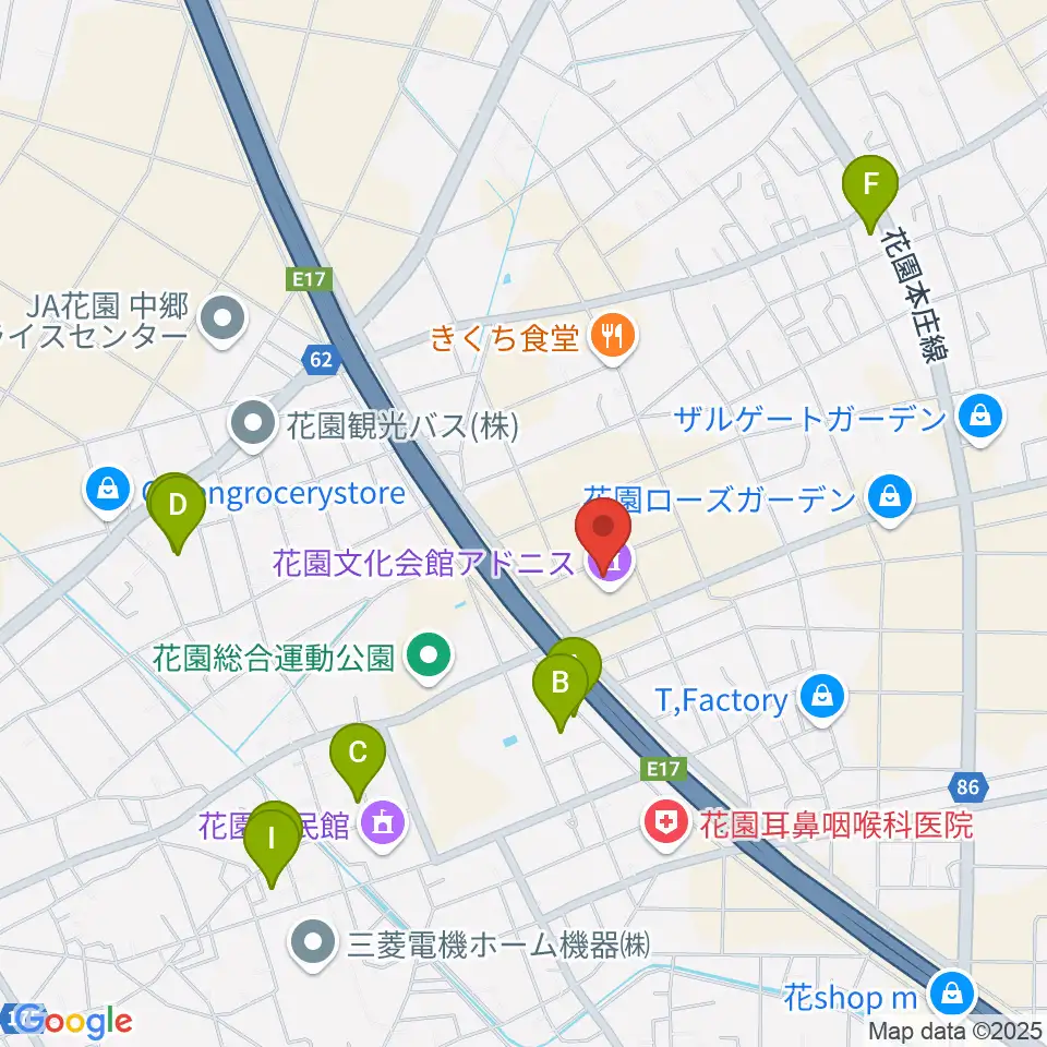深谷市花園文化会館アドニス周辺の駐車場・コインパーキング一覧地図