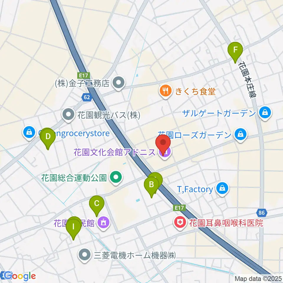 深谷市花園文化会館アドニス周辺の駐車場・コインパーキング一覧地図