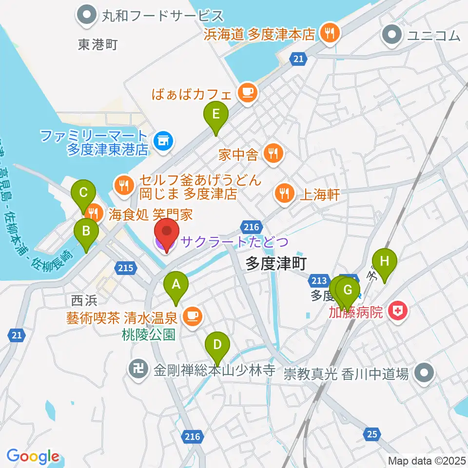 サクラートたどつ 多度津町民会館周辺の駐車場・コインパーキング一覧地図