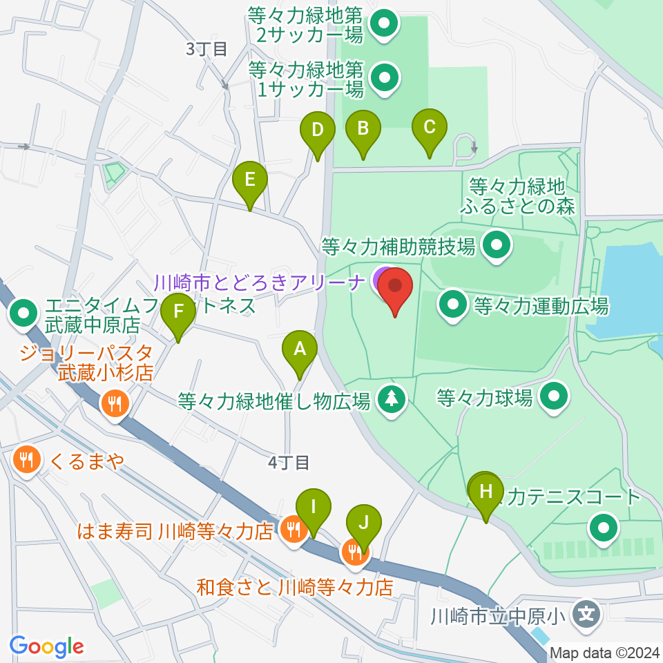 川崎市とどろきアリーナ周辺の駐車場・コインパーキング一覧地図