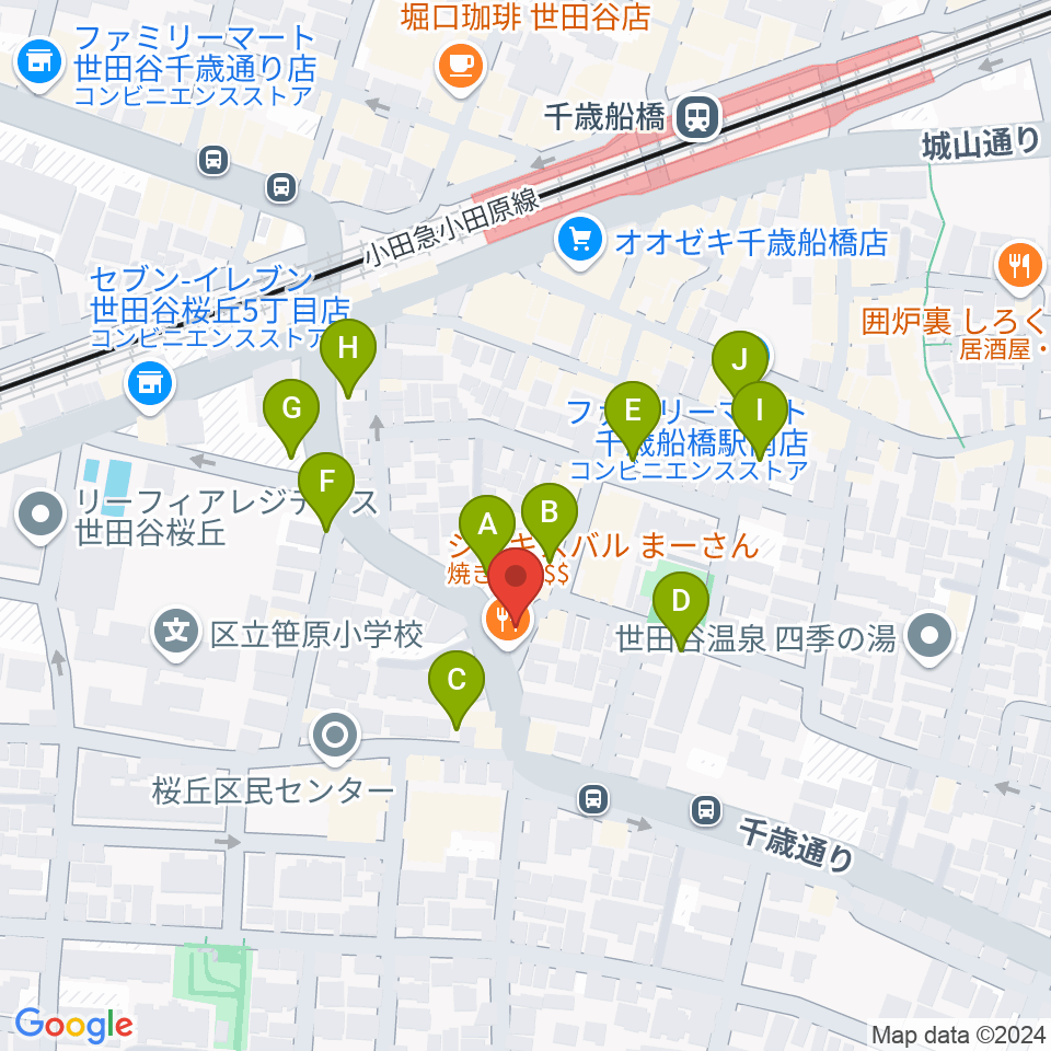 ユリミュージックキャンパス 千歳船橋教室周辺の駐車場・コインパーキング一覧地図