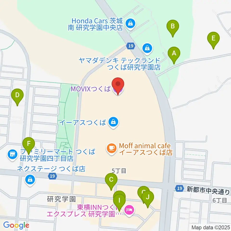 MOVIXつくば周辺の駐車場・コインパーキング一覧地図