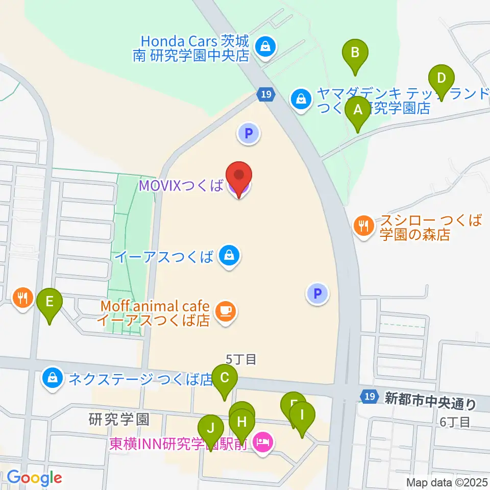 MOVIXつくば周辺の駐車場・コインパーキング一覧地図