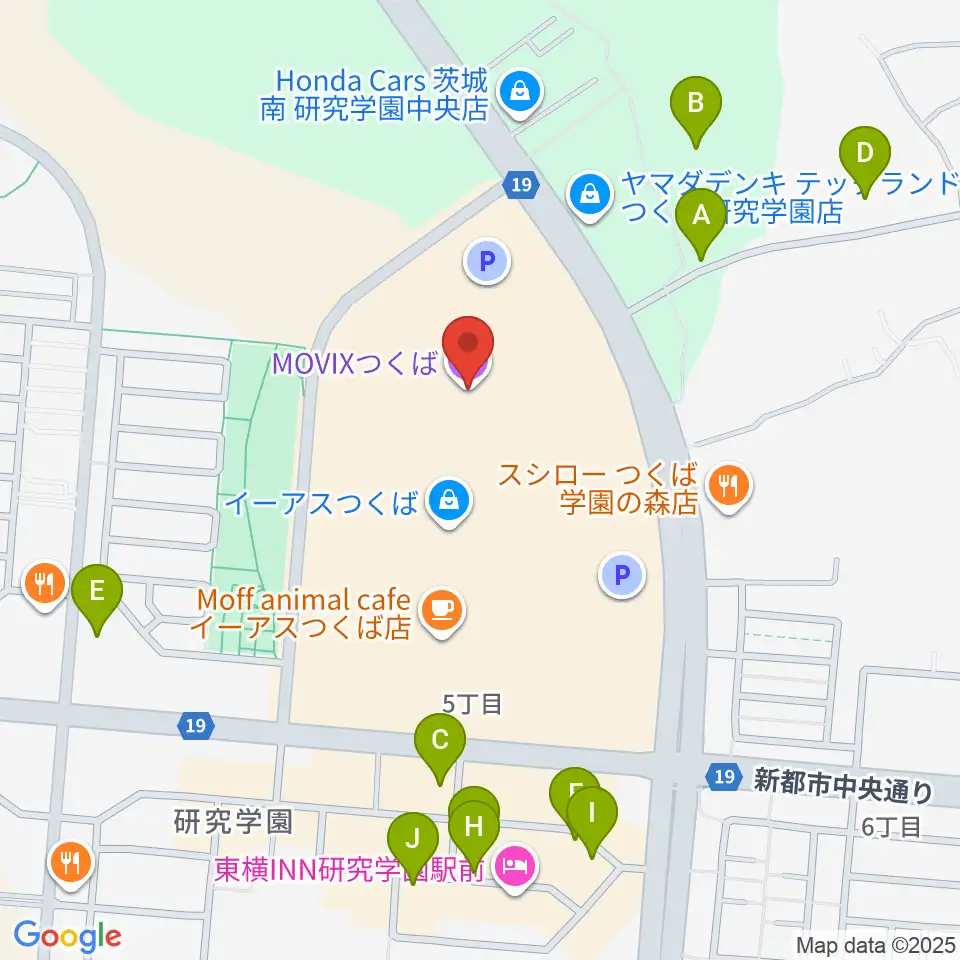 MOVIXつくば周辺の駐車場・コインパーキング一覧地図