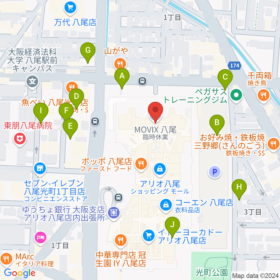 MOVIX八尾周辺の駐車場・コインパーキング一覧地図