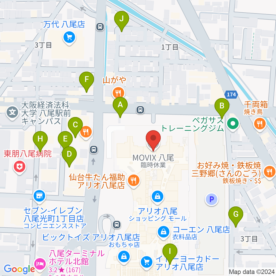 MOVIX八尾周辺の駐車場・コインパーキング一覧地図