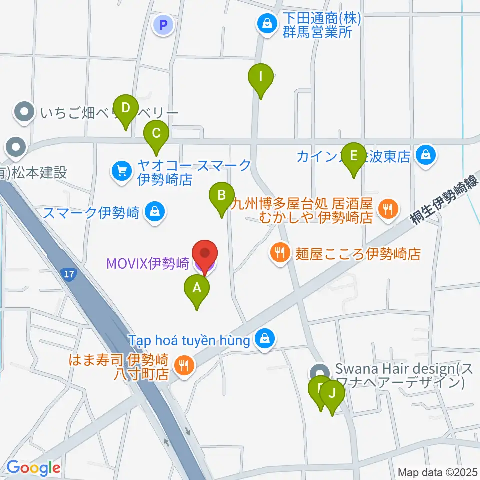 MOVIX伊勢崎周辺の駐車場・コインパーキング一覧地図