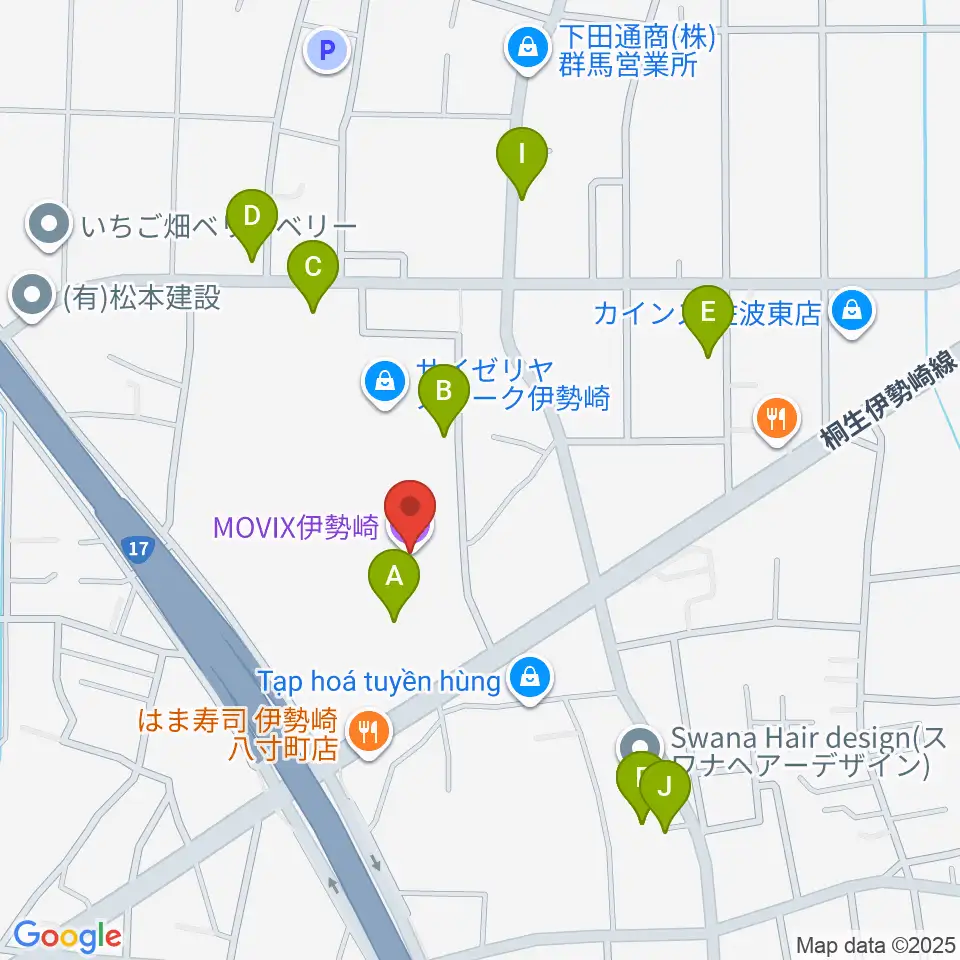 MOVIX伊勢崎周辺の駐車場・コインパーキング一覧地図