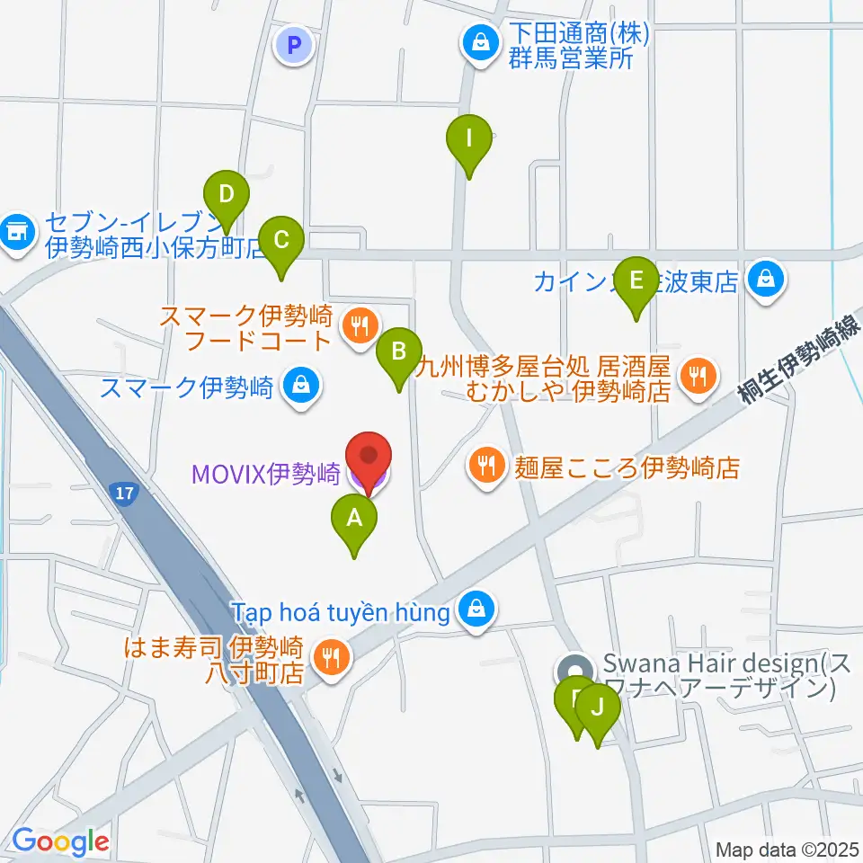 MOVIX伊勢崎周辺の駐車場・コインパーキング一覧地図