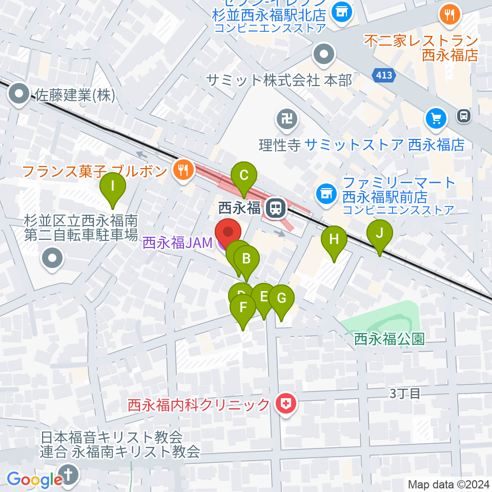 西永福JAM周辺の駐車場・コインパーキング一覧地図