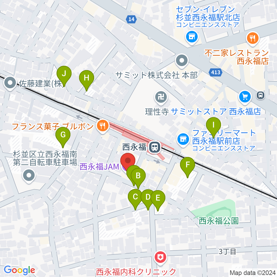 西永福JAM周辺の駐車場・コインパーキング一覧地図