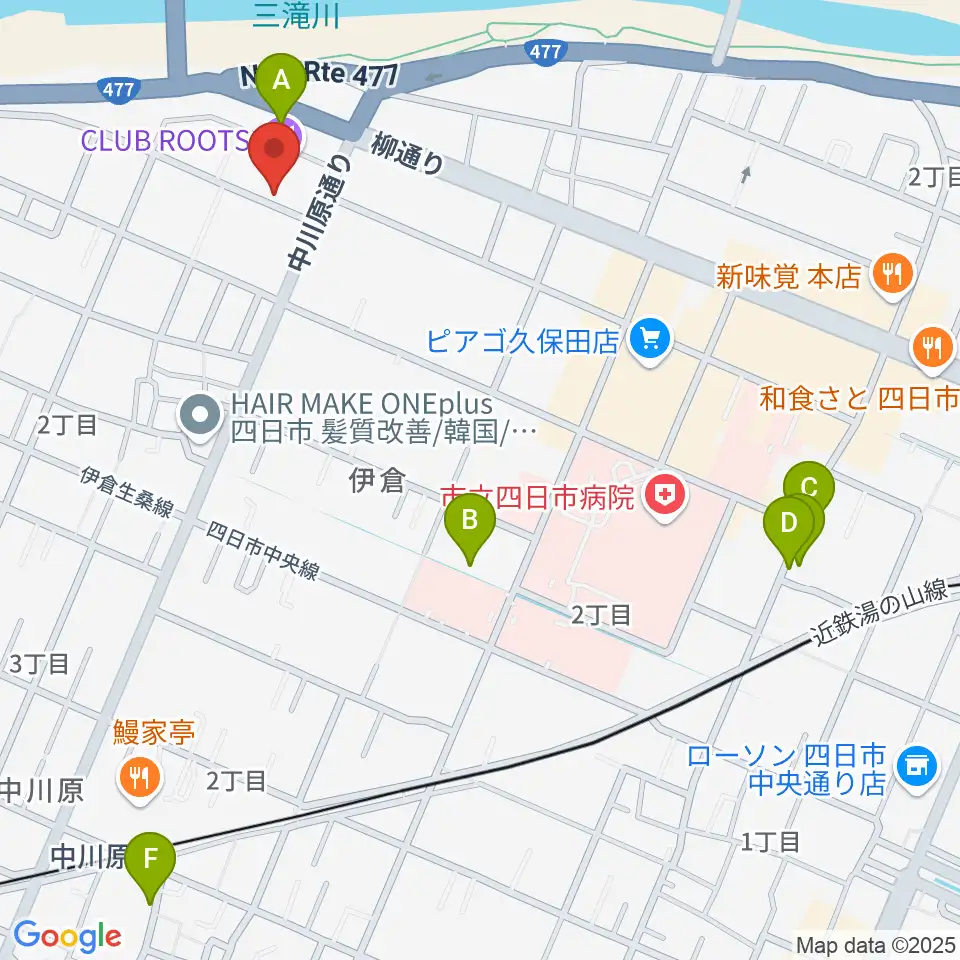 四日市CLUB ROOTS周辺の駐車場・コインパーキング一覧地図