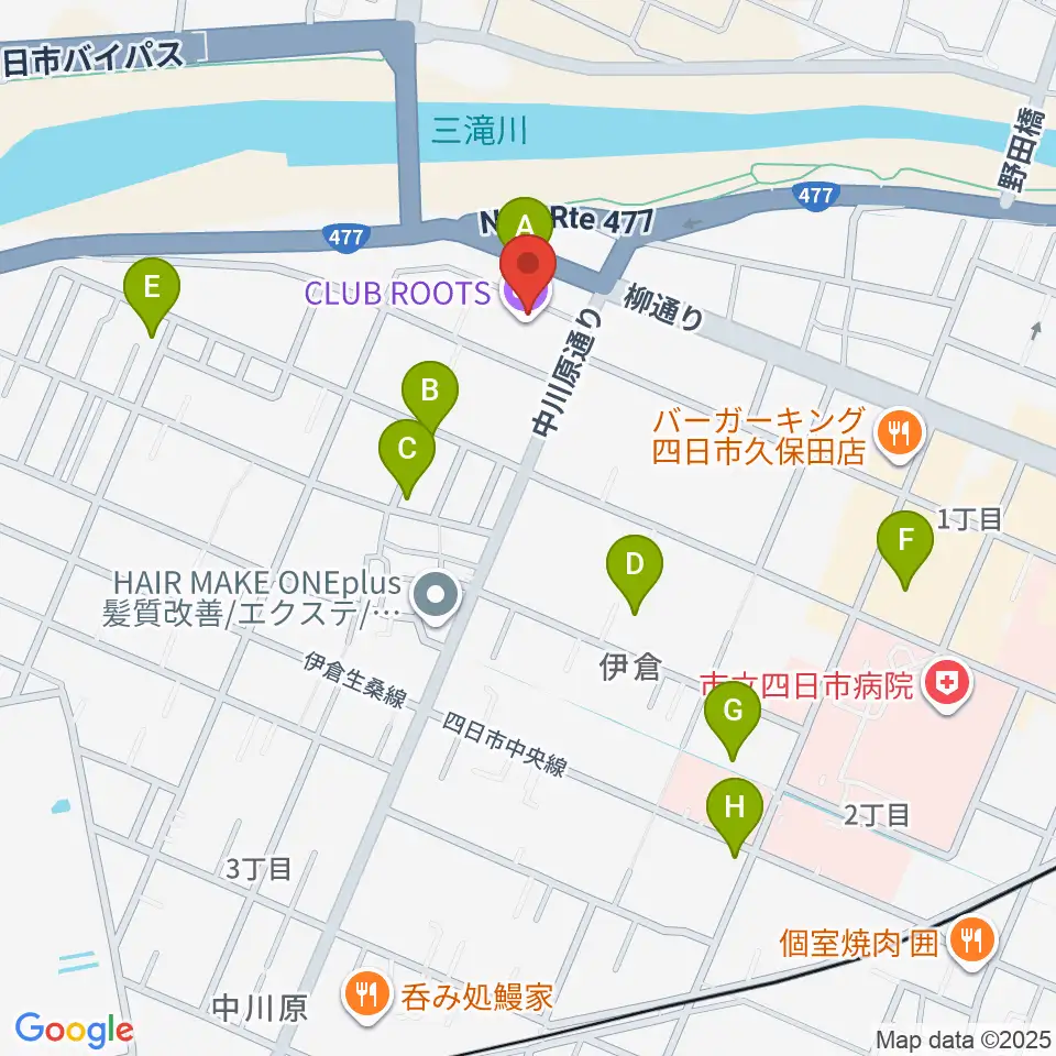 四日市CLUB ROOTS周辺の駐車場・コインパーキング一覧地図