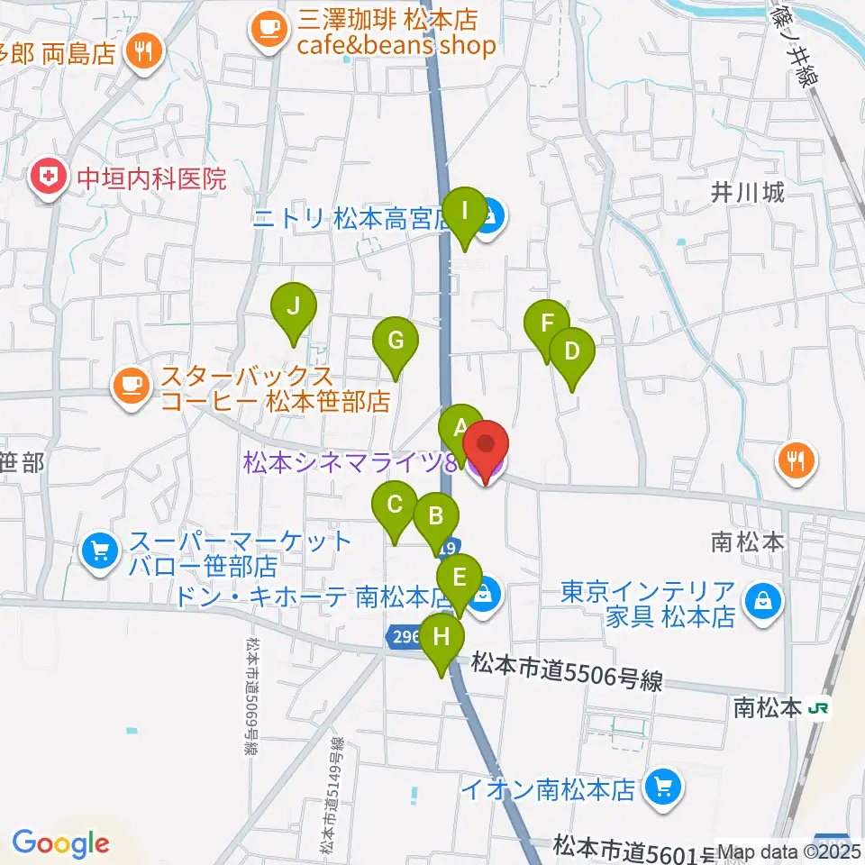 松本シネマライツ8周辺の駐車場・コインパーキング一覧地図