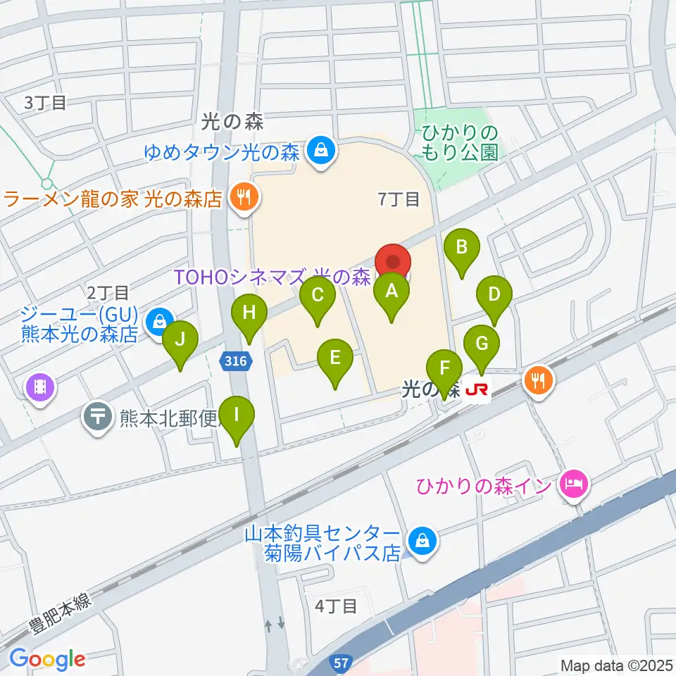 TOHOシネマズ光の森周辺の駐車場・コインパーキング一覧地図