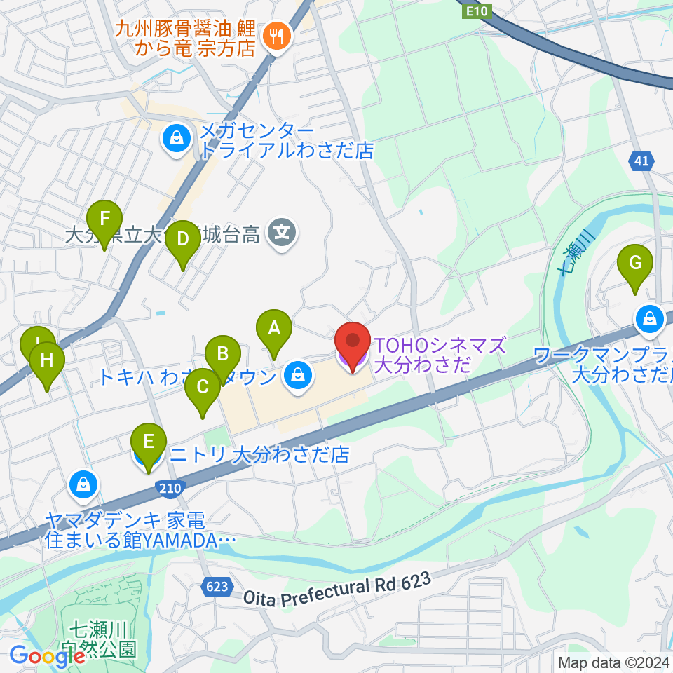 TOHOシネマズ大分わさだ周辺の駐車場・コインパーキング一覧地図