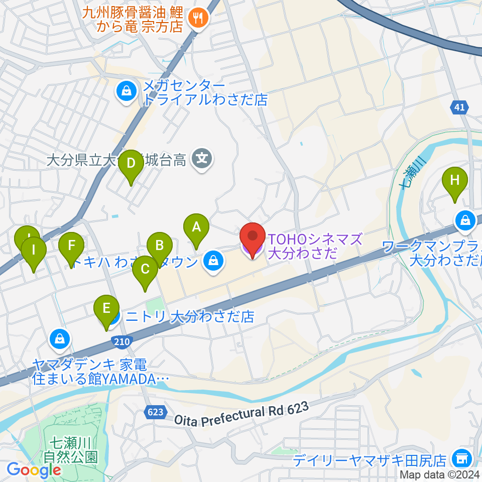 TOHOシネマズ大分わさだ周辺の駐車場・コインパーキング一覧地図