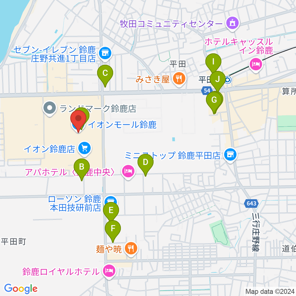 イオンシネマ鈴鹿周辺の駐車場・コインパーキング一覧地図